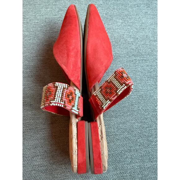 BIRDIES The Swan Flat Spice Cuff Slide Beaded Pointed Toe Suede Mule Sz 10.5 - Picture 9 of 11